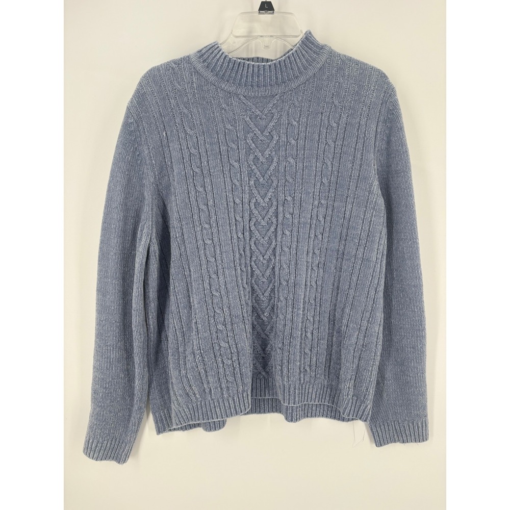 Alfred Dunner Women's Cable Knit Mock Neck Sweater‎ Blue Large Warm
